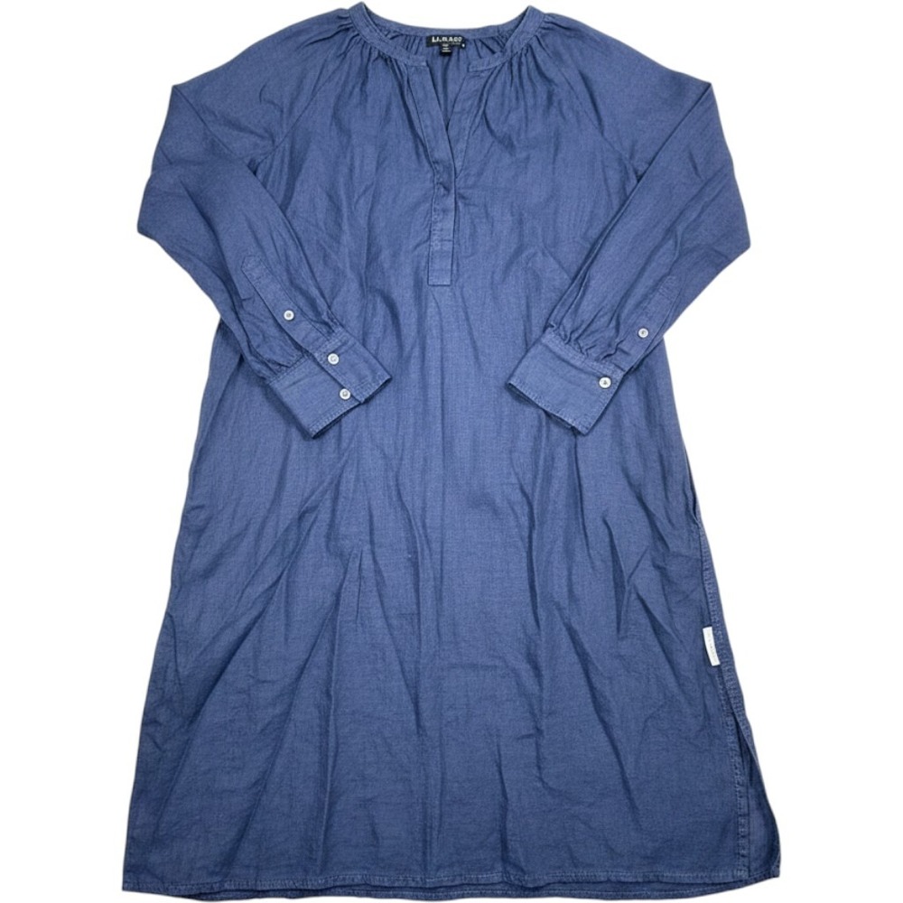 J.Crew Navy Blue 100% Linen Long Sleeve Shift Dress with Pockets XST